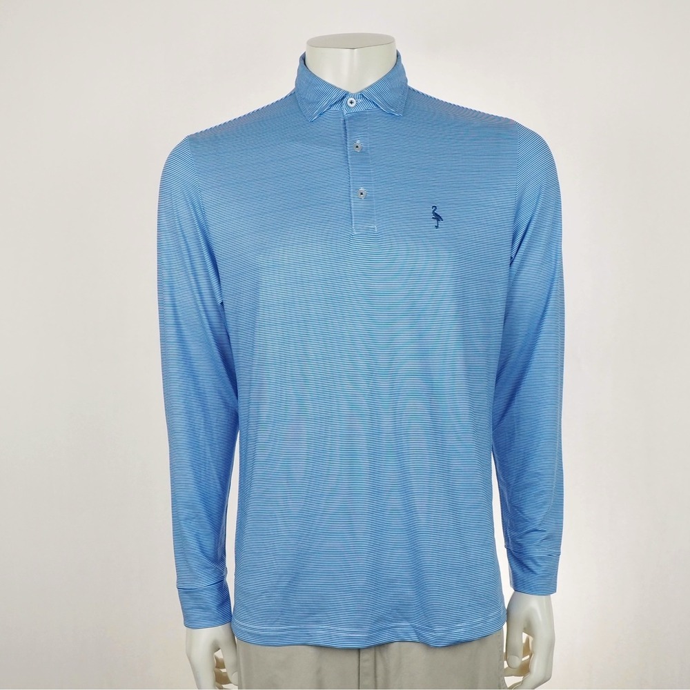 TailorByrd Golf Polo Shirt Mens Large Blue Pinstriped Performance Stretch Blend